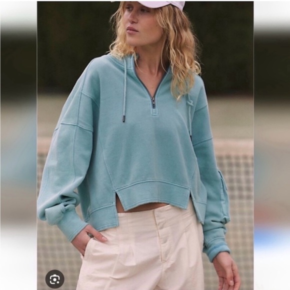FP Movement by Free People Tops - NWT Free People FP Movement Intercept 1/2 Zip Cargo Hoodie Lt. Blue